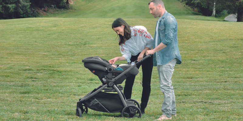 Mom and Dad walking with stroller