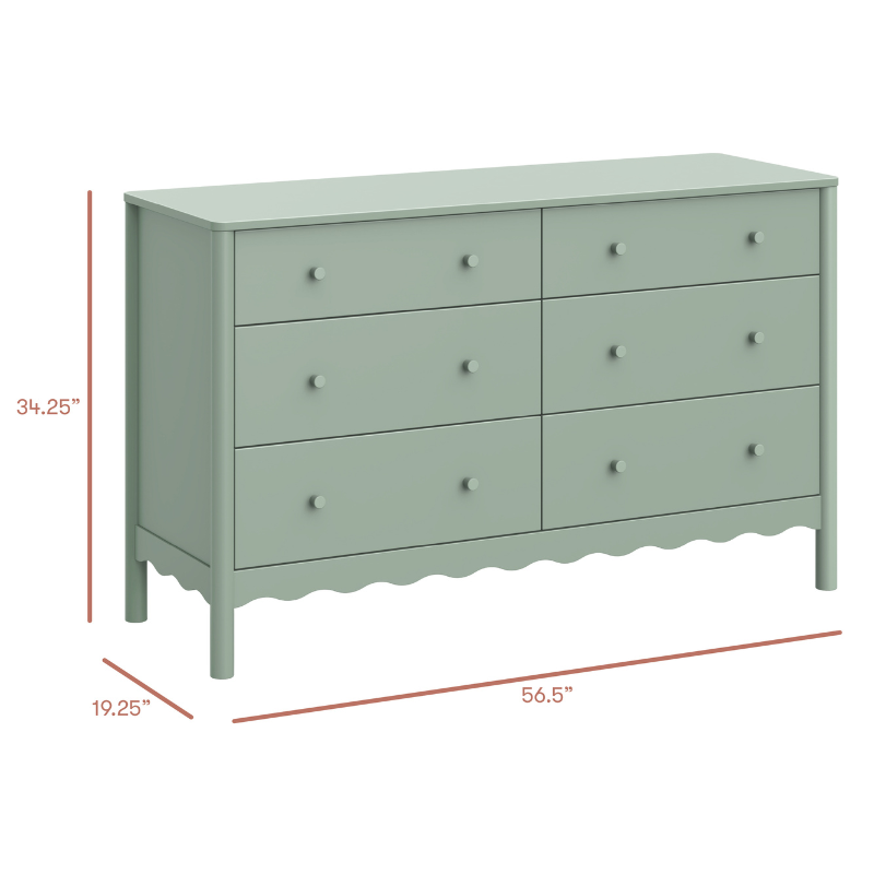 Swell 6-Drawer Assembled Dresser in Light Sage