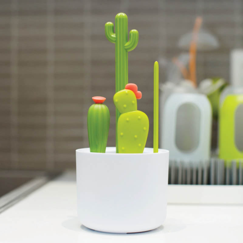 Bottle Cleaning Brush Set  Cactus/White