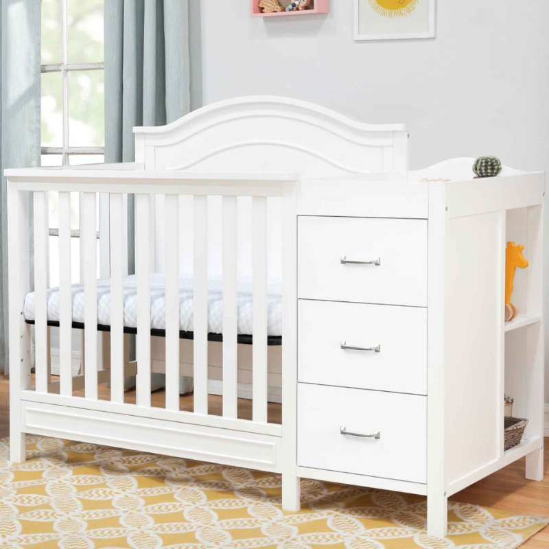 Charlie 4-in-1 Convertible Mini Crib and Changer White Snuggle