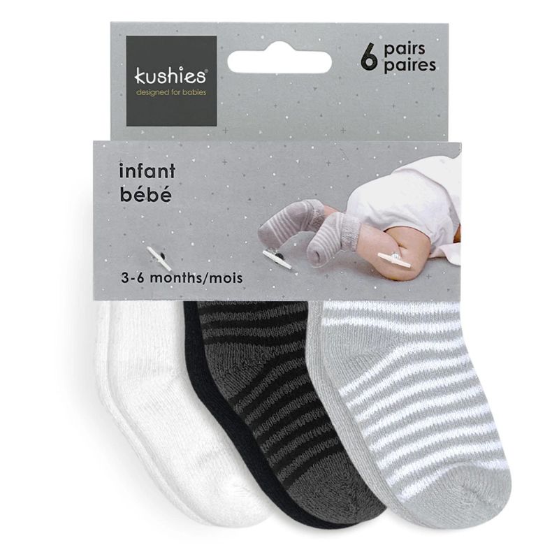Terry 3-6 Months 6 Pack Socks Black+White+Grey