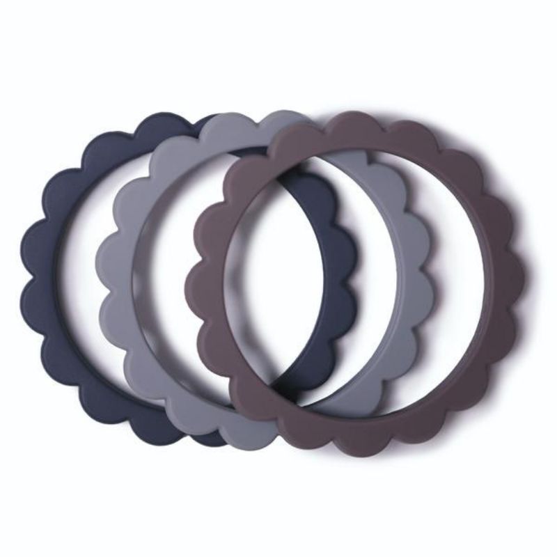 Flower Teething Bracelet - 3 Pack Steel Dove Grey and Stone