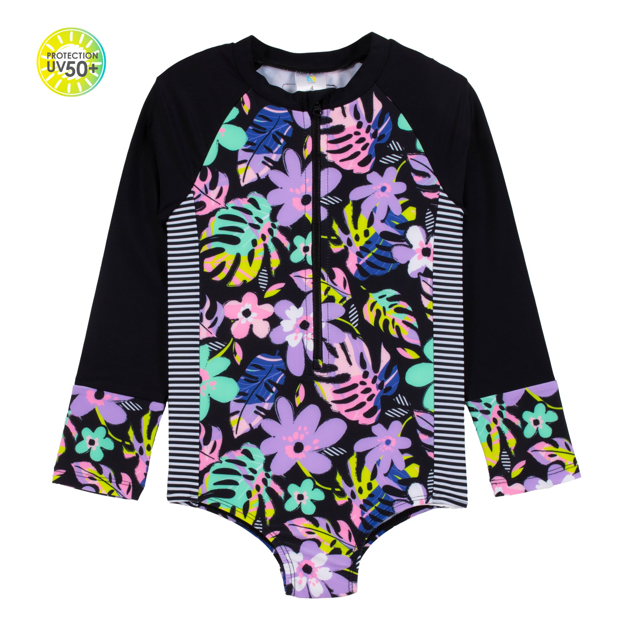 Babyhug Full Raglan Sleeves Printed Legged Swimsuit - Purple