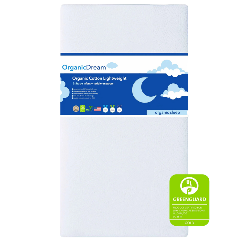 Matelas léger pour lit de bébé et tout-petit en coton biologique à 2 étapes
