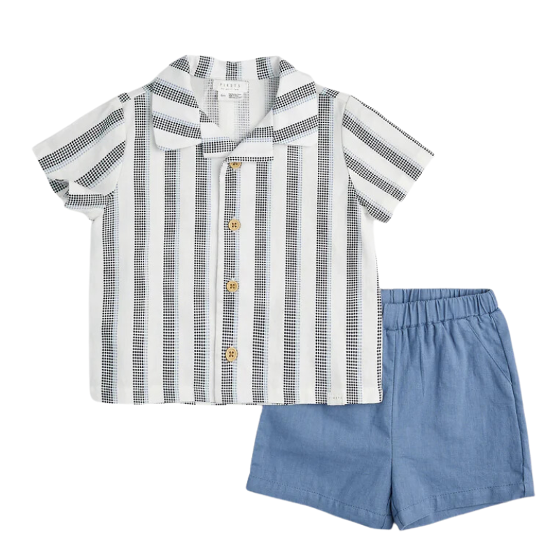 Dress Blue Striped Crosshatch Linen Set