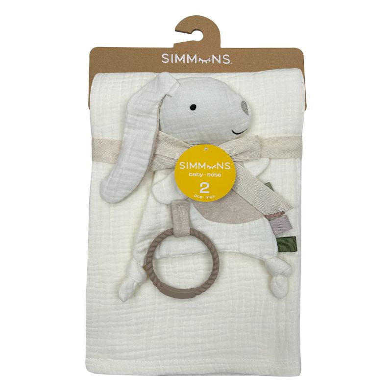 Deluxe 4 ply Muslin Blanket in Coconut Milk with Rabbit Toy