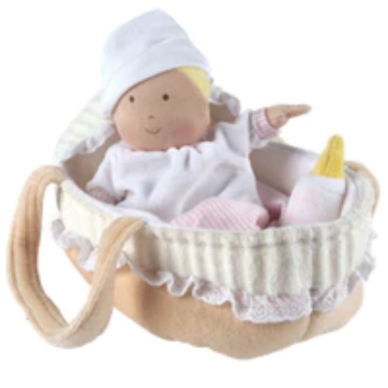 Carry Cot with Baby Grace Doll bottle and blanket