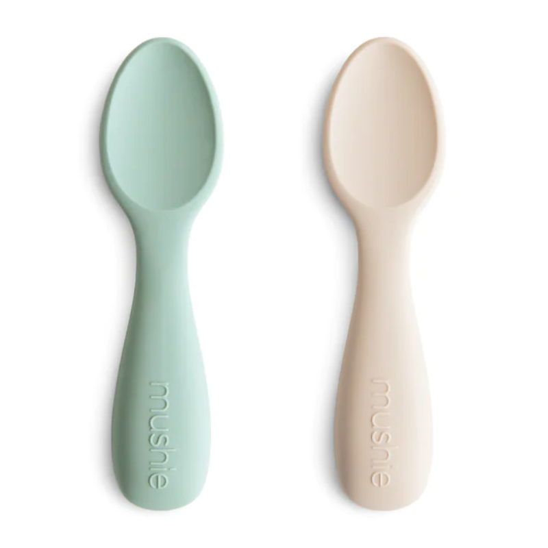 mushie Silicone Toddler Starter Spoons | 2 Pack (Natural/Shifting Sand)