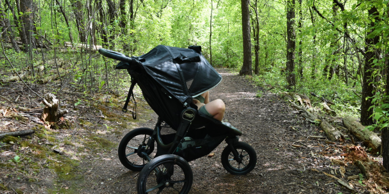 Baby Jogger Summit X3 Jogging Stroller on wooded path