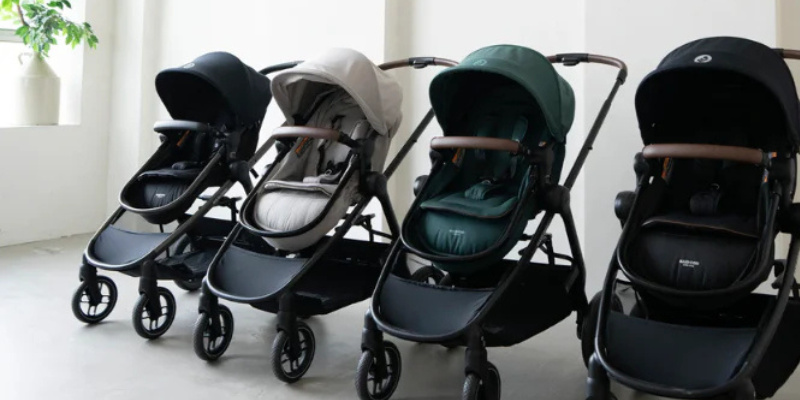 Maxi-Cosi Zelia Luxe 5-in-1 Strollers of different colours lined up