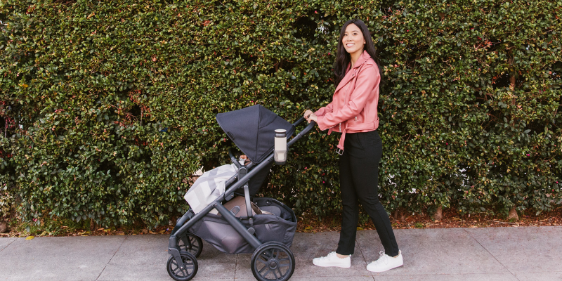 Mom pushing stroller