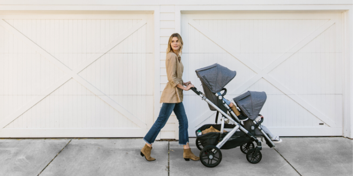 Mom pushing UPPAbaby VISTA V2 Stroller