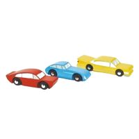 3 toy cars in primary colours