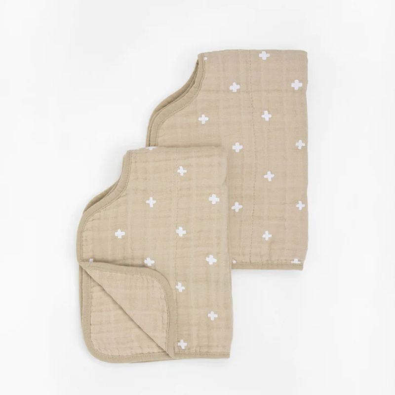 Cotton Muslin Burp Cloth - 2 - Pack Taupe Cross