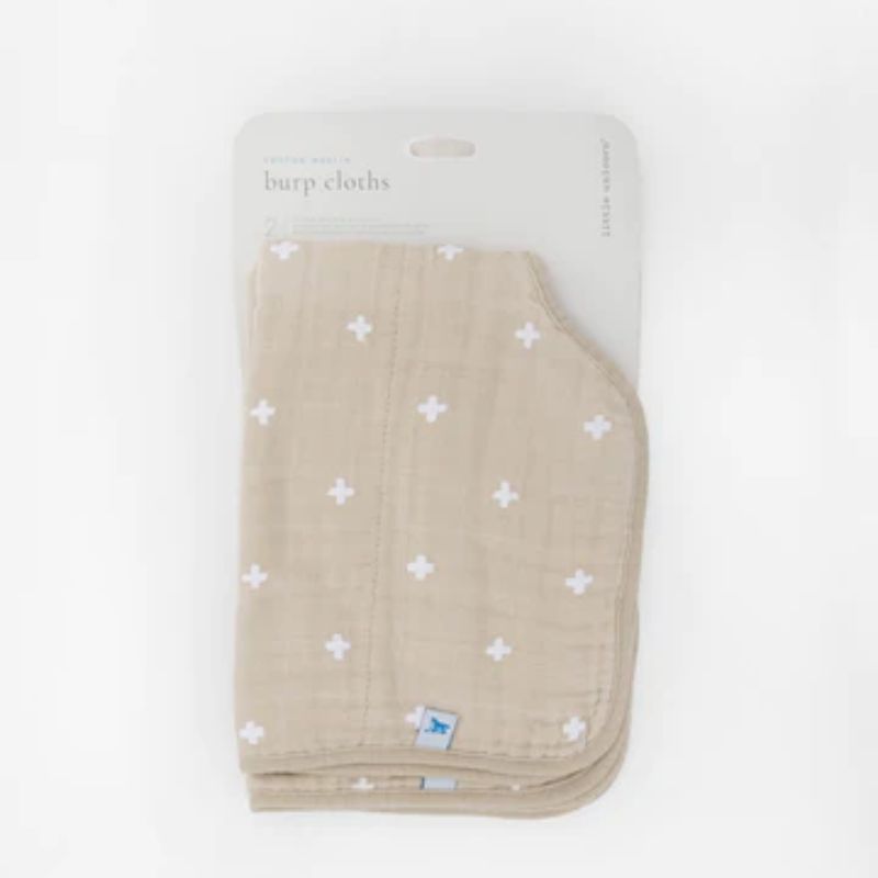 Cotton Muslin Burp Cloth - 2 - Pack Taupe Cross