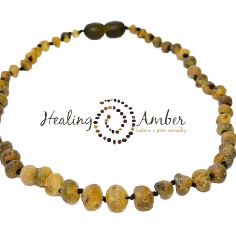 11 inch Raw Amber Necklace  Raw Olive