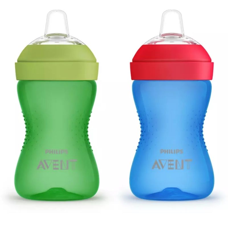 Flexible Silicone Spout Cup - 2 Pack Blue and Green