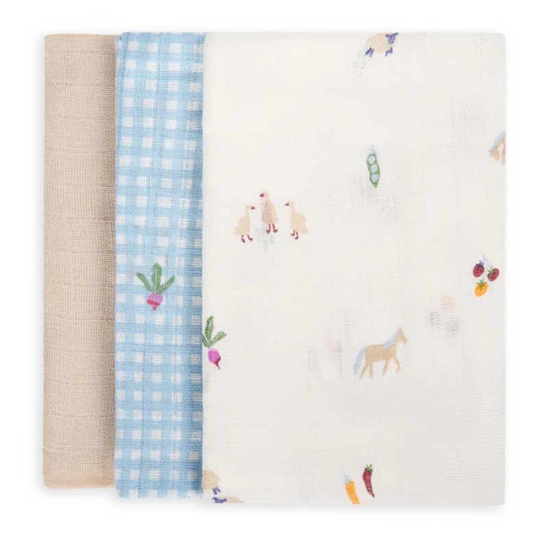 Lot de 3 carrés de mousseline bio pour bébé