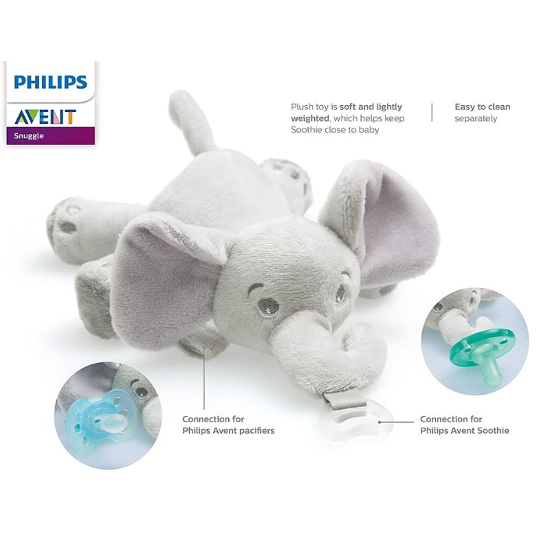 Soothie Snuggle Pacifier Holder with Detachable Pacifier Elephant