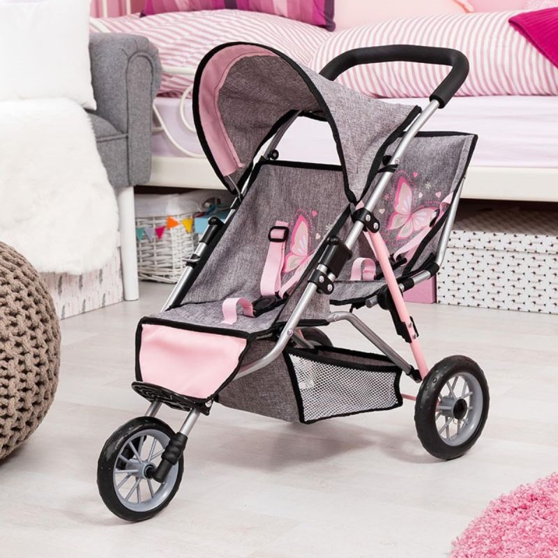 double doll stroller canada Duo Twin 3 Wheeled Doll's Stroller - Butterfly | Snuggle Bugz