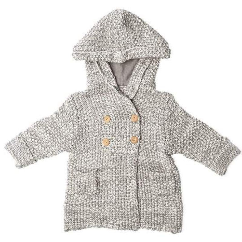 Crochet Knit Hoodie Grey