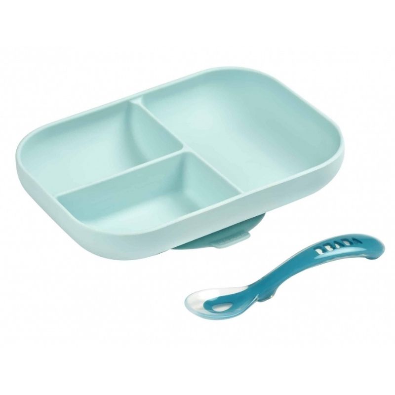 Divided Plate & Spoon Blue