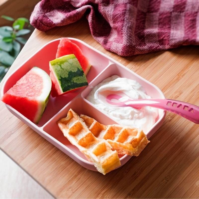 Divided Plate & Spoon Pink