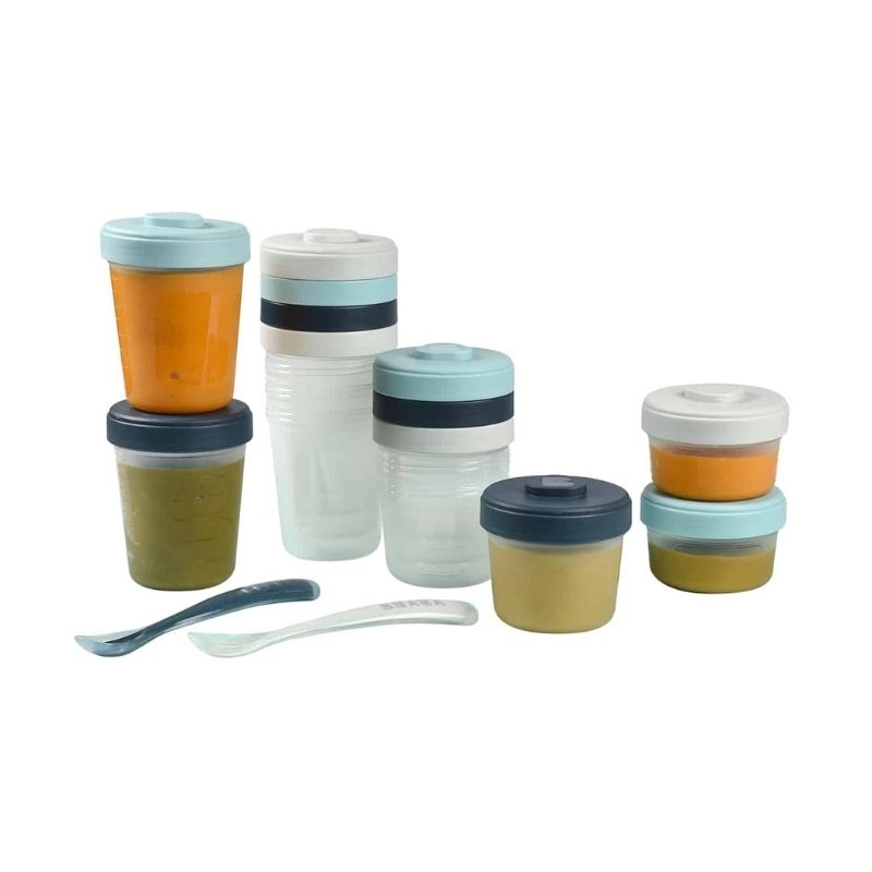 Baby Food Clip Containers Set of 12 + Spoons Rain