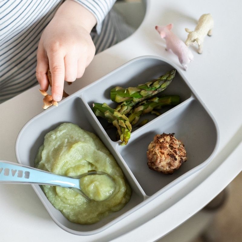 Divided Plate & Spoon Grey