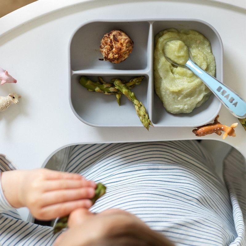 Divided Plate & Spoon Grey