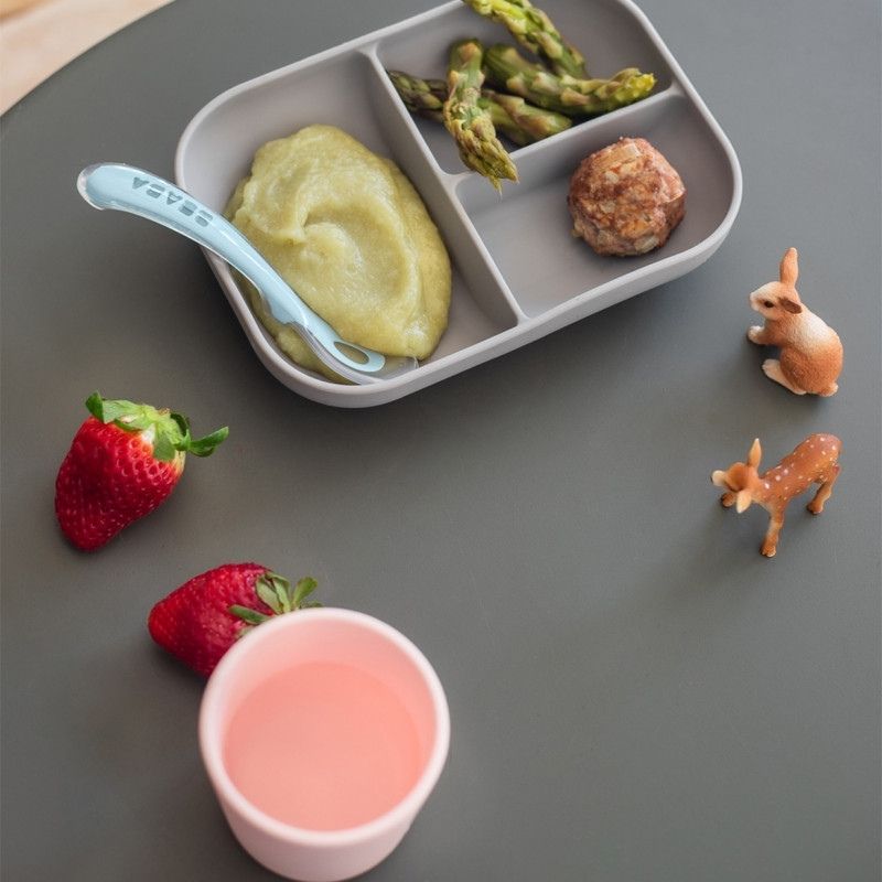 Divided Plate & Spoon Grey