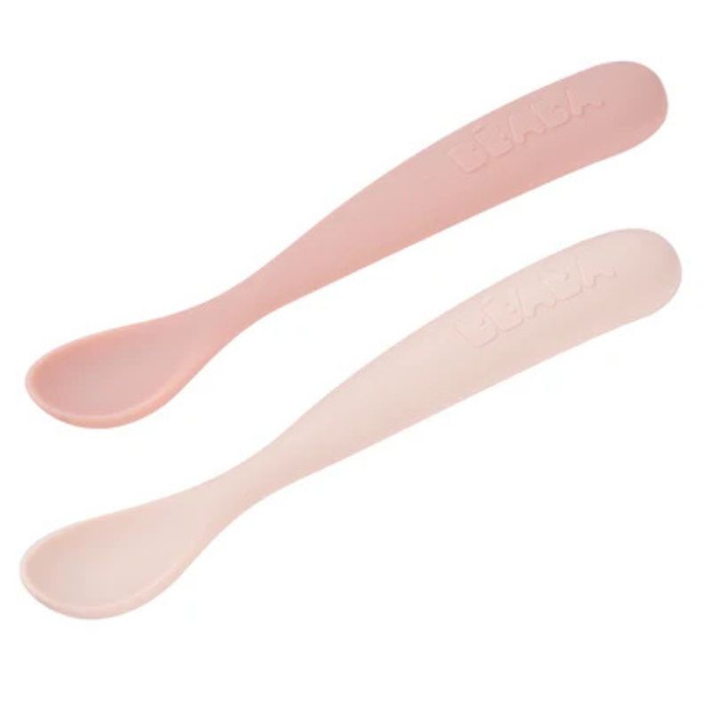 Set of 2 Easy-Grip 1st Stage Single Tone Silicone Spoons + Storage Case