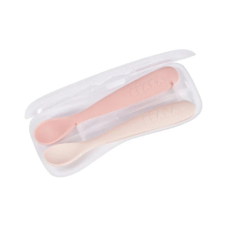 Set of 2 Easy-Grip 1st Stage Single Tone Silicone Spoons + Storage Case