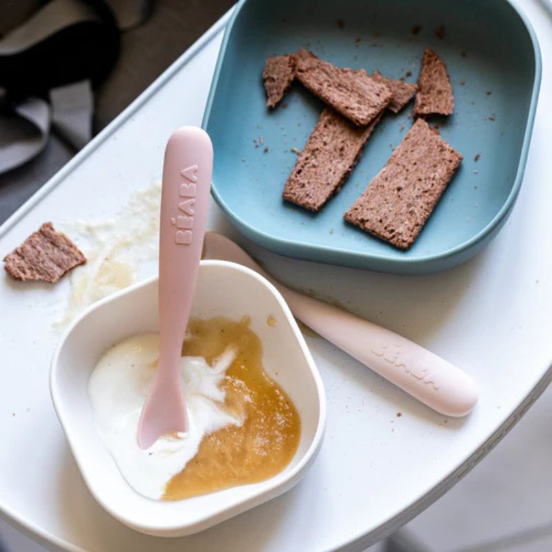 Set of 2 Easy-Grip 1st Stage Single Tone Silicone Spoons + Storage Case