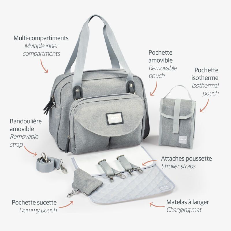 Geneva Changing and Diaper Bag Heather Grey