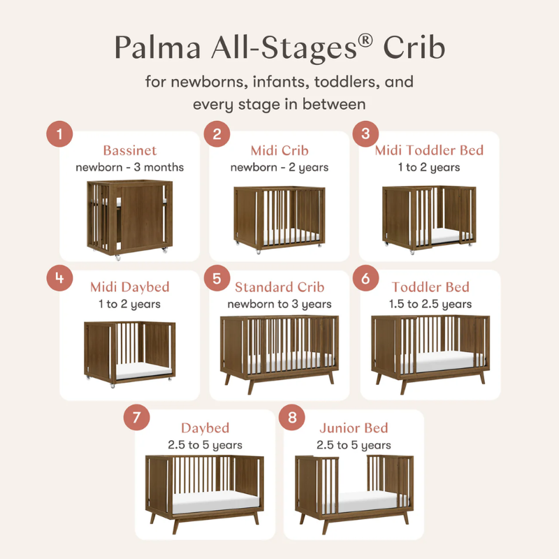 Palma 8-in-1 Convertible All-Stages Crib with Bassinet & Toddler Bed Kits