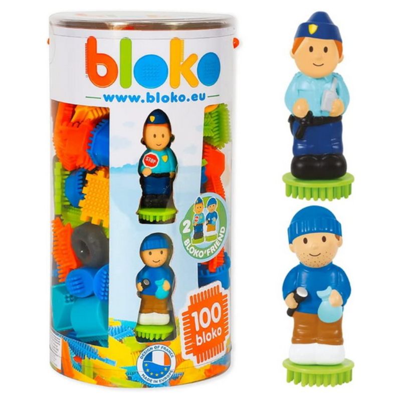 Tube 100 Pieces with 2 Bloko 3D Figures Police