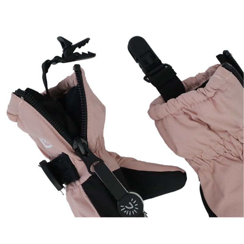 Zipper Mittens with Clips Rose