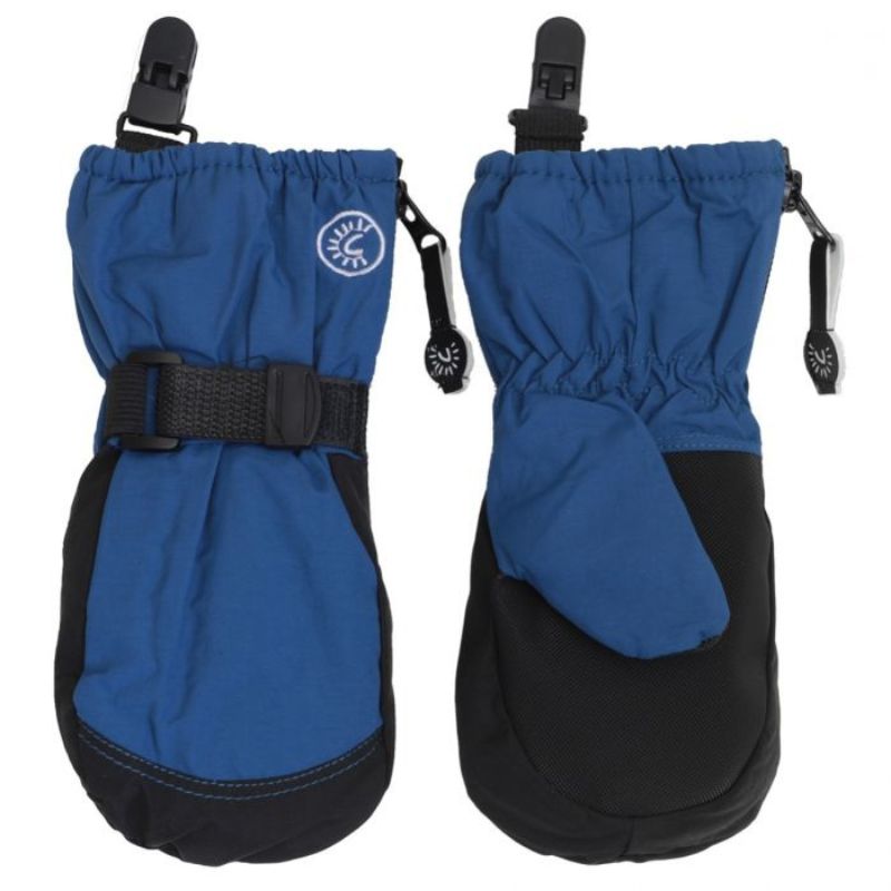 Zipper Mittens with Clips Denim Blue