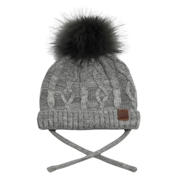 Cable Pom Hat Light Grey