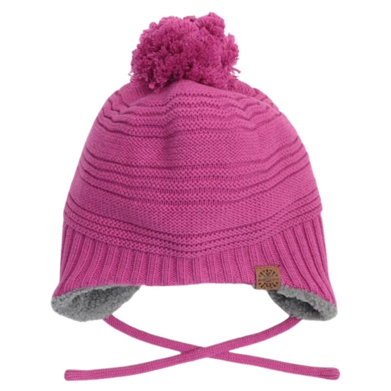 Knitted Pom Pom Hat Fuschia