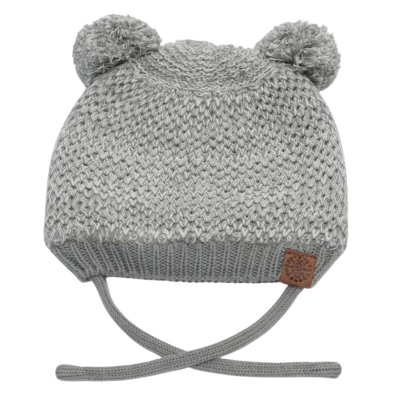 Cotton Knit PomPom Hat Grey