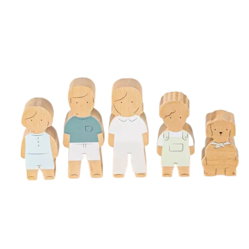 Ensemble de 5 personnages familiaux de maison de poupée en bois