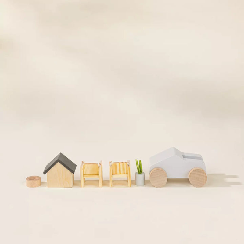 Ensemble de meubles d'extérieur pour maison de poupée en bois