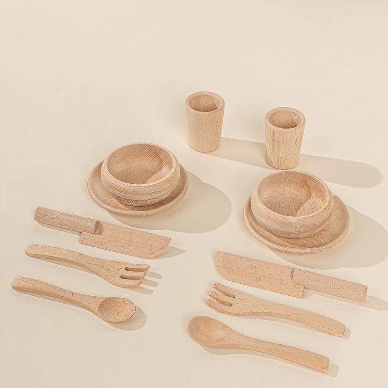 Ensemble de jeu de vaisselle en bois (12 pièces)