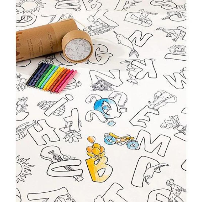 Coloring Washable Tablecloth & 12 Markers Set - Alphabet