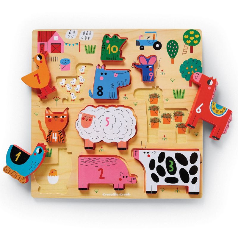 10 Piece Stacking Wooden Puzzle 123 Barnyard