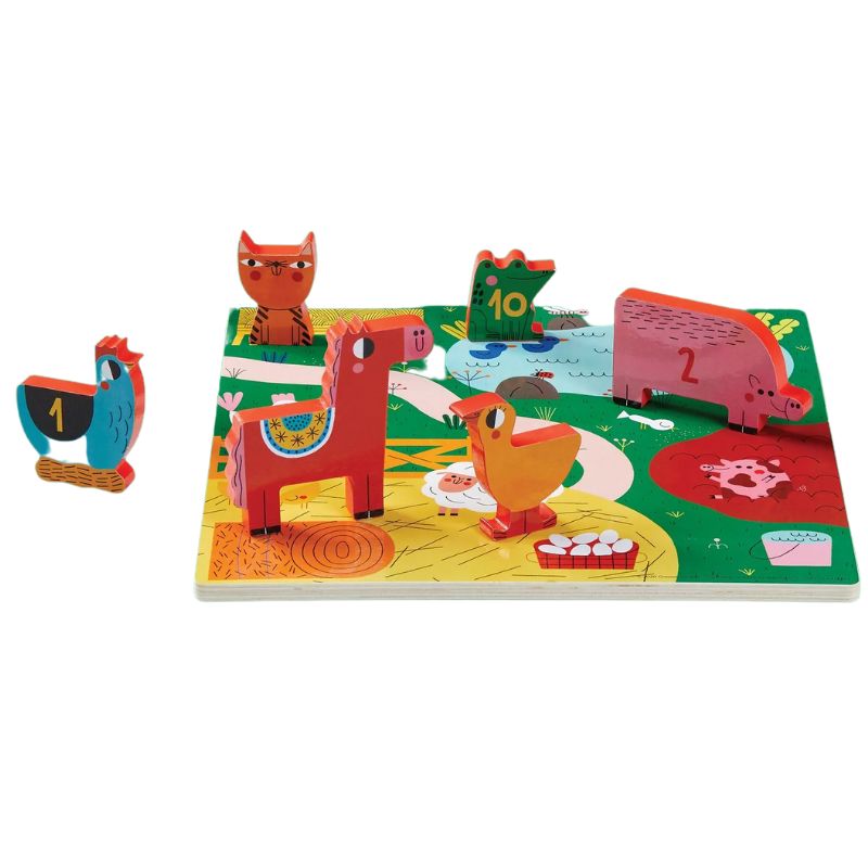10 Piece Stacking Wooden Puzzle 123 Barnyard