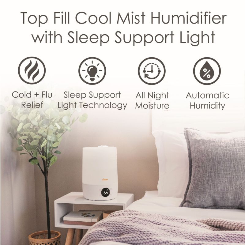 Cool Mist Humidifier – 1.2 Gallon with Sleep Support Light & Essential Oil Tray