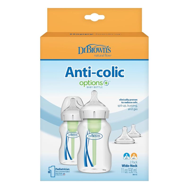 Natural Flow Anti-Colic Options+ 11 oz Wide-Neck Baby Bottle - 2 Pack